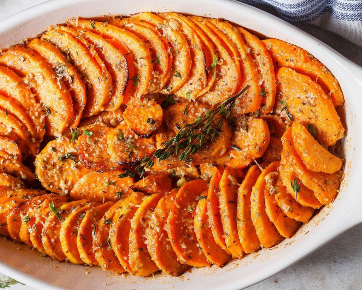 Patates douces rôties à l’ail parmesan