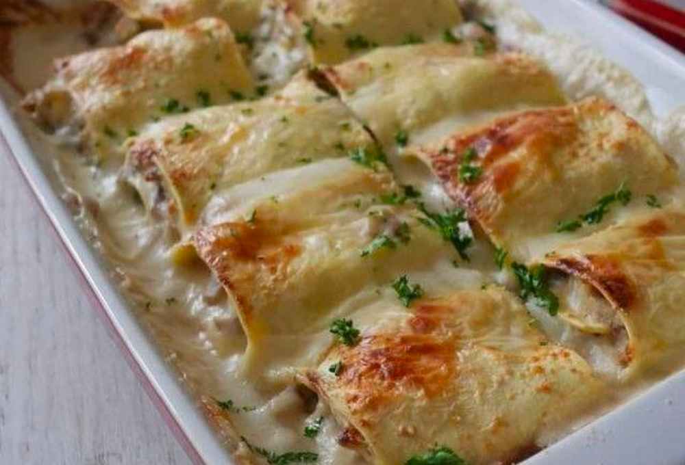 Lasagnes roulées au jambon et champignons
