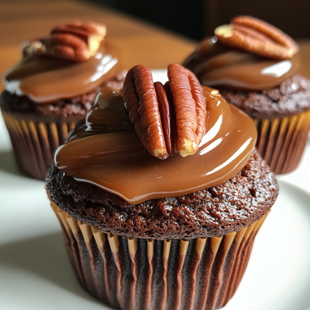 Cupcakes au chocolat, caramel et pacanes