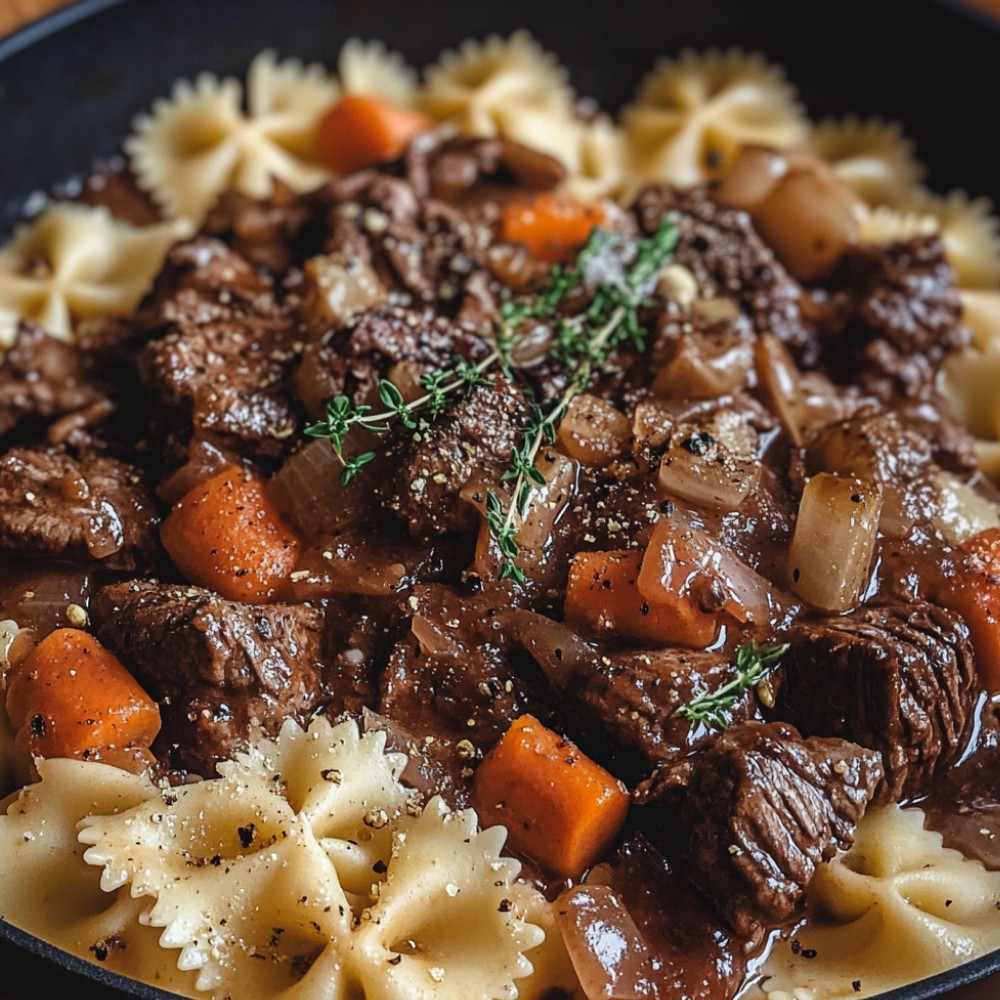 Farfalles bourguignonnes au boeuf à fondue