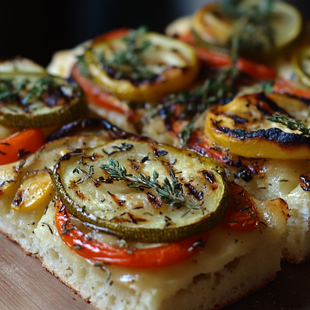 Focaccia maison à l'huile de cameline torréfiée et légumes grillés