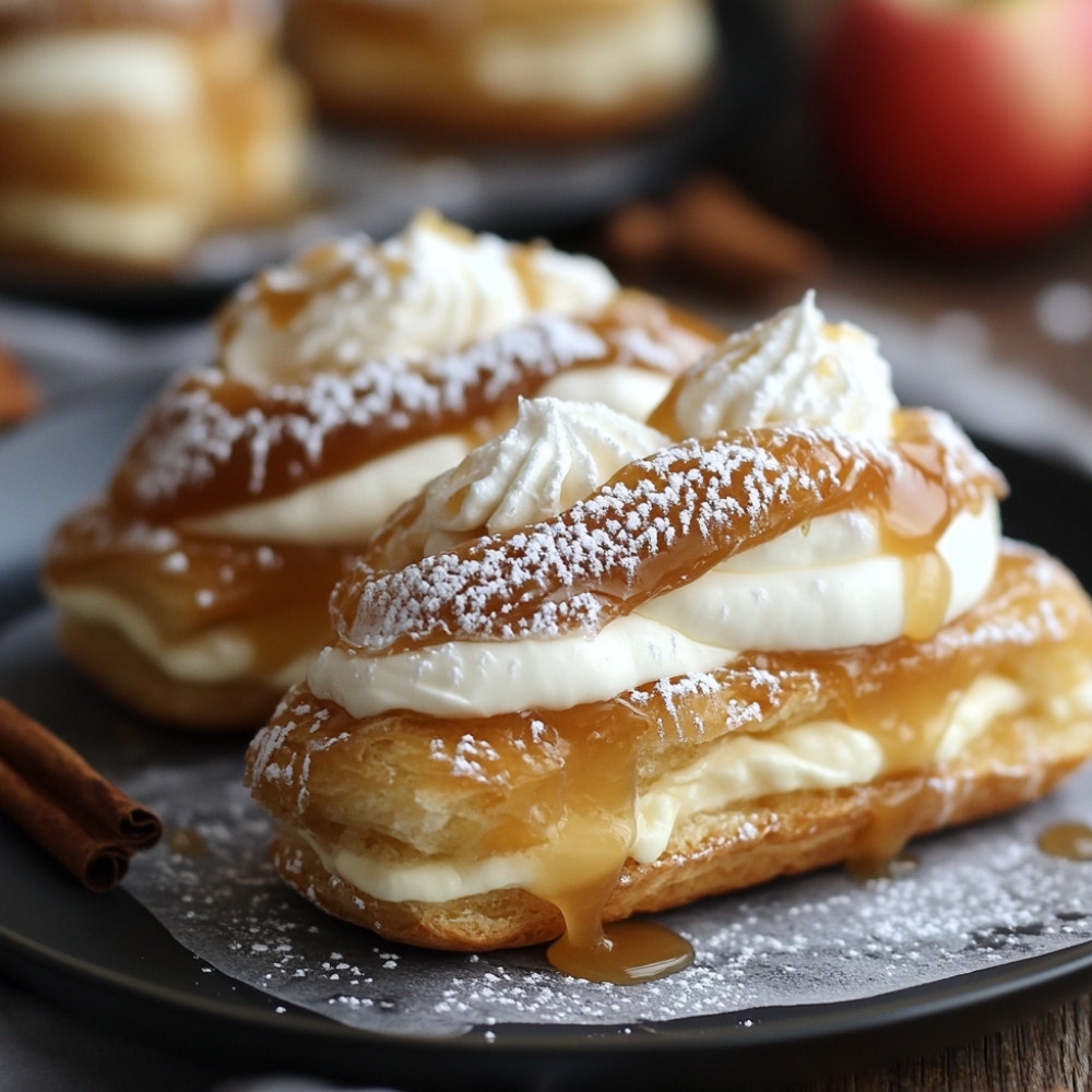 Gâteau éclair sans cuisson aux pommes et caramel fleur de sel