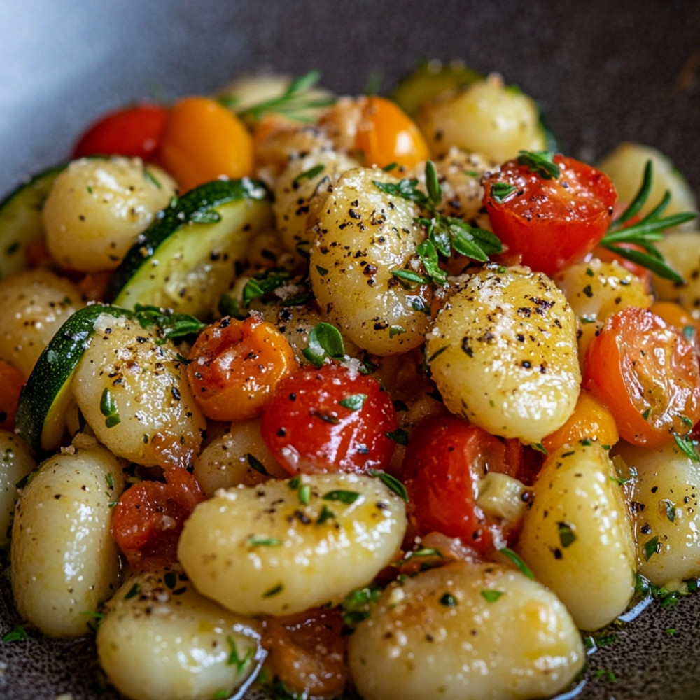 Gnocchis et légumes sur la plaque