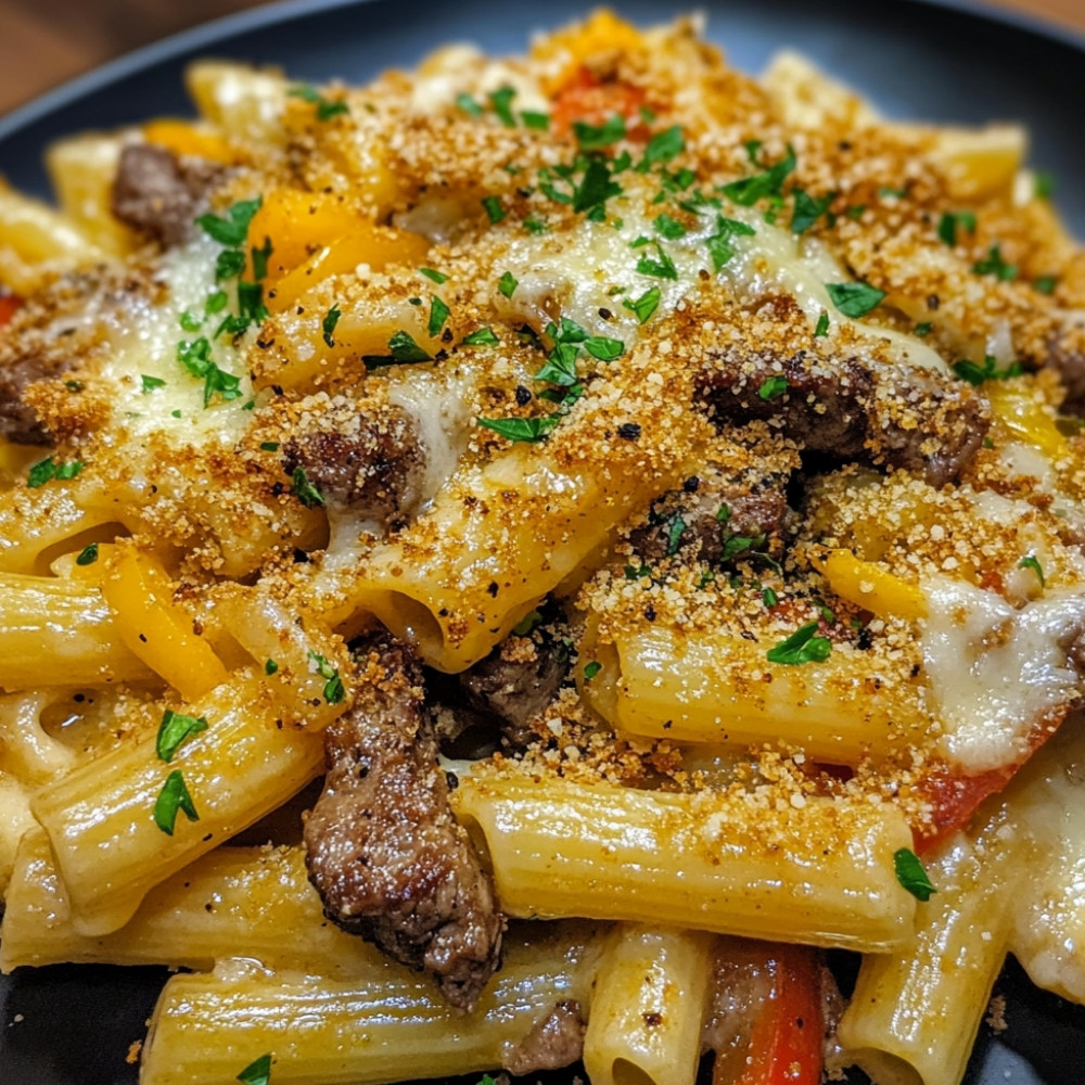 Mac and cheese au Philly cheesesteak