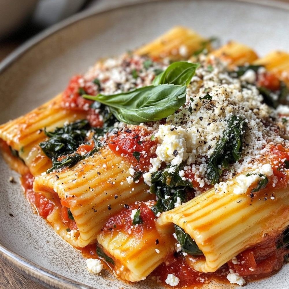 Manicotti au fromage et épinards, sauce aux poivrons rôtis