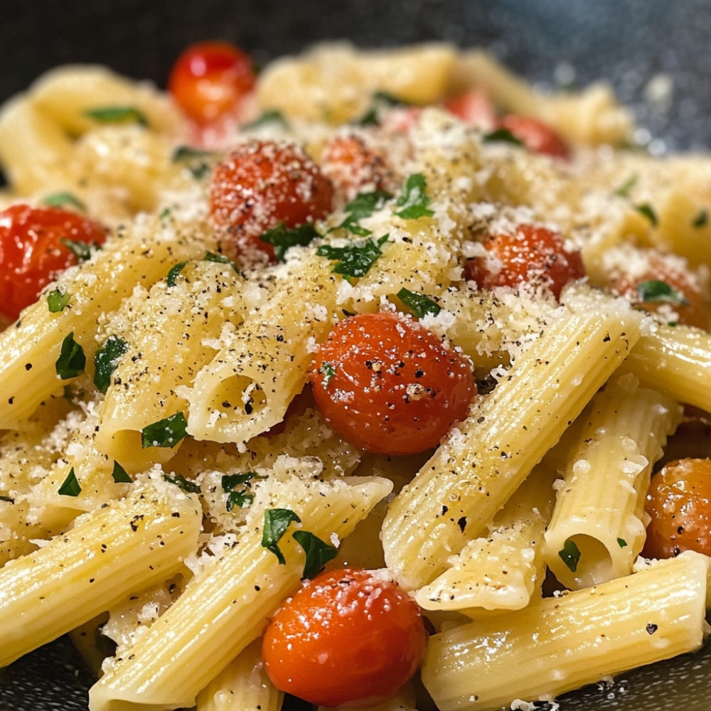 Pâtes avec une sauce tomate cerise à cru