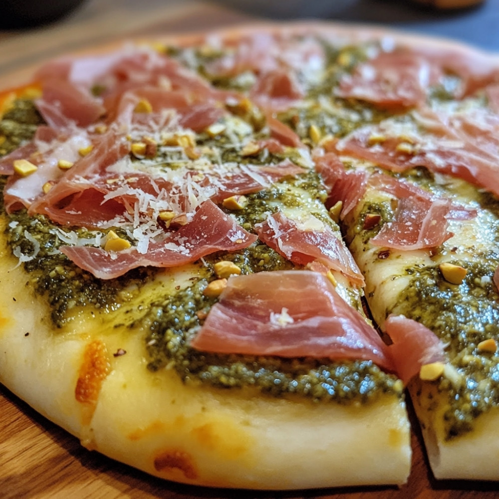 Pizzas au pesto de pistaches et prosciutto