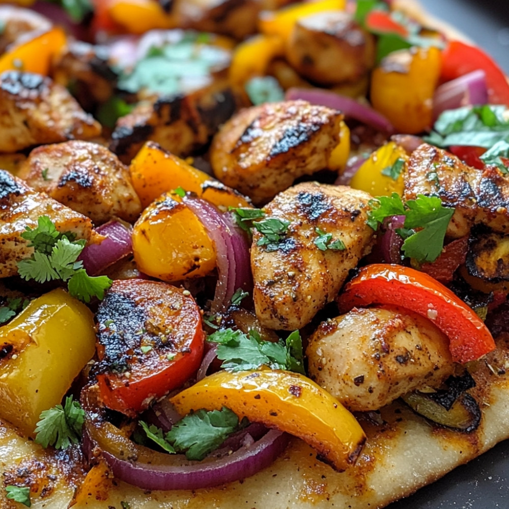 Pizzas au poulet shish taouk et légumes grillés sur le barbecue