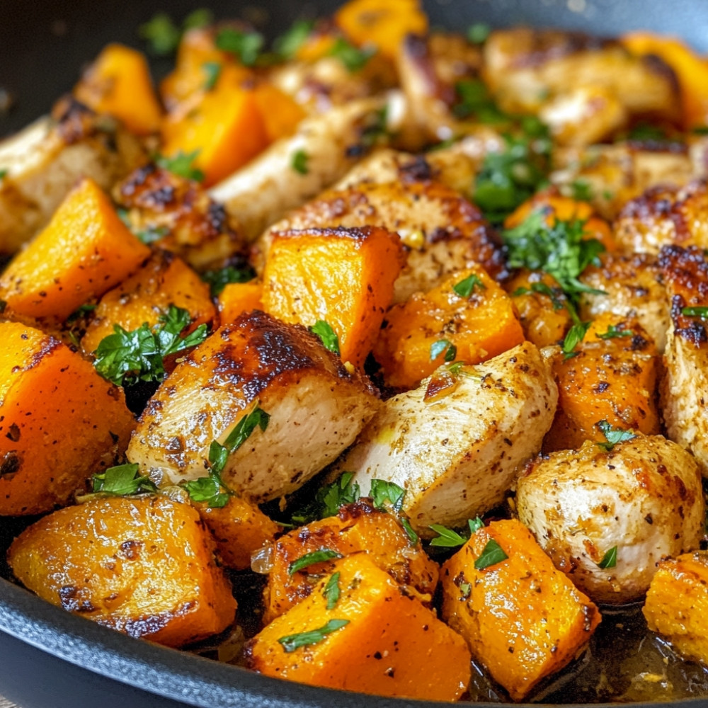 Poêlée de poulet haché et patates douces