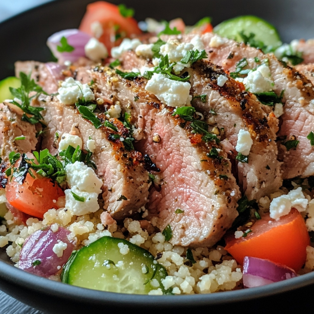 Porc assaisonné à la grecque avec couscous au citron