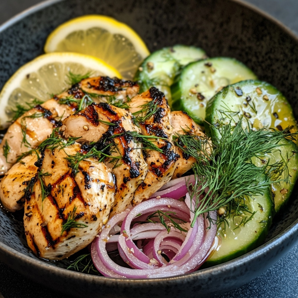 Poulet grillé avec relish de citron et concombre