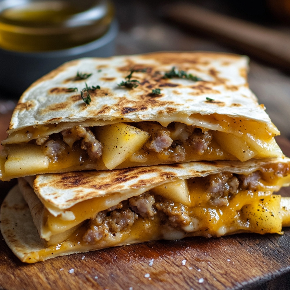 Quesadillas aux saucisses, fromage et pommes