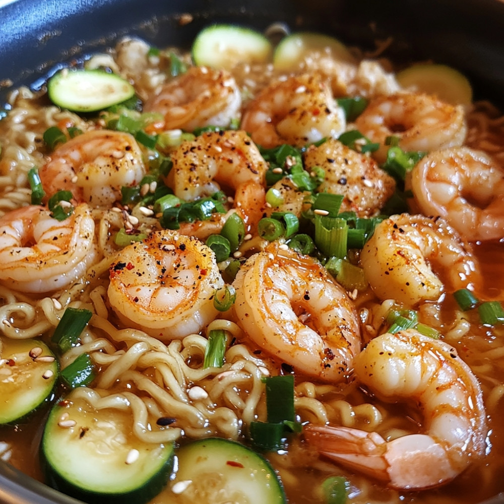 Ramens crevettes et courgettes