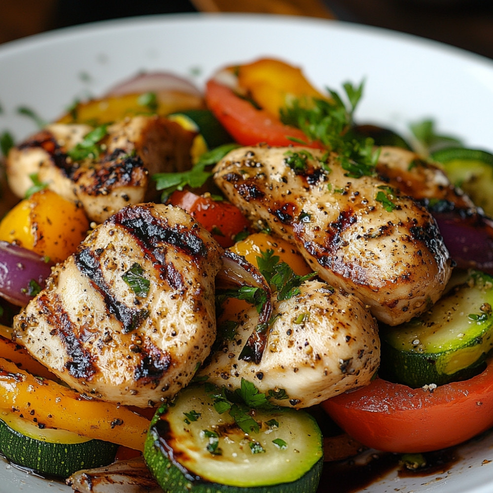 Salade au poulet et légumes grillés