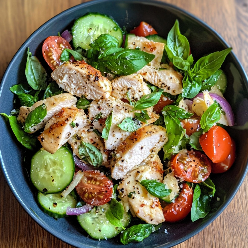 Salade de poulet, tomate et concombre