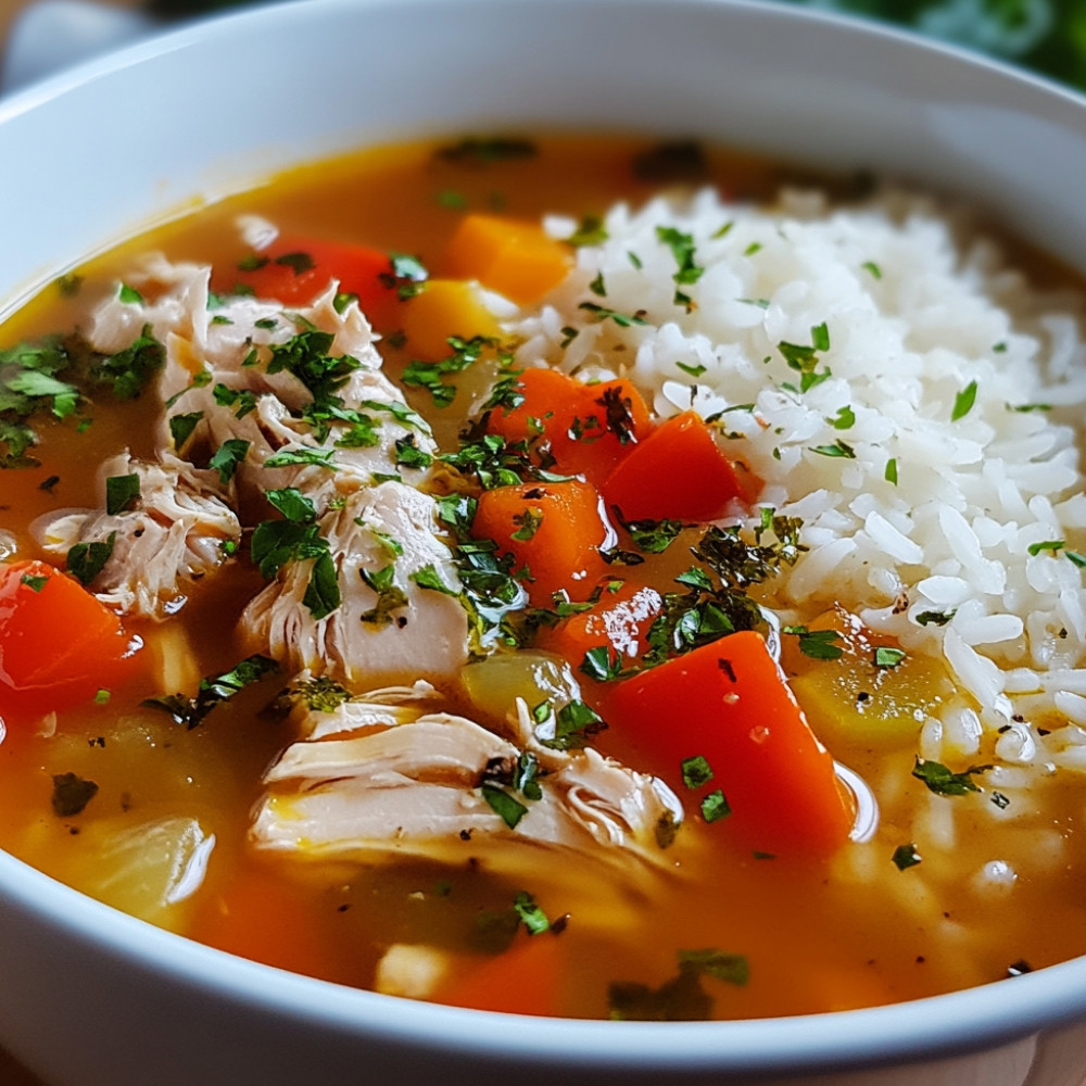 Soupe repas à la dinde, riz et poivrons