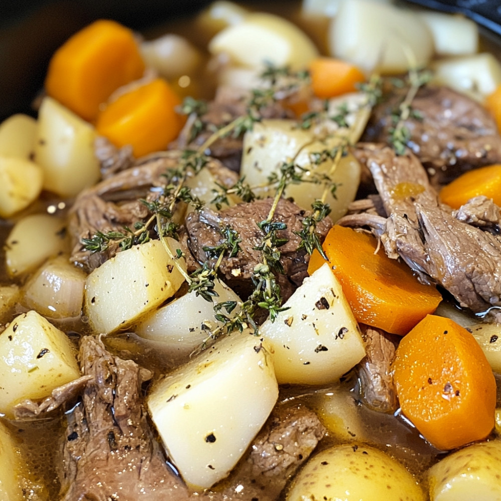 Soupe style ragoût de bœuf et légumes à la mijoteuse