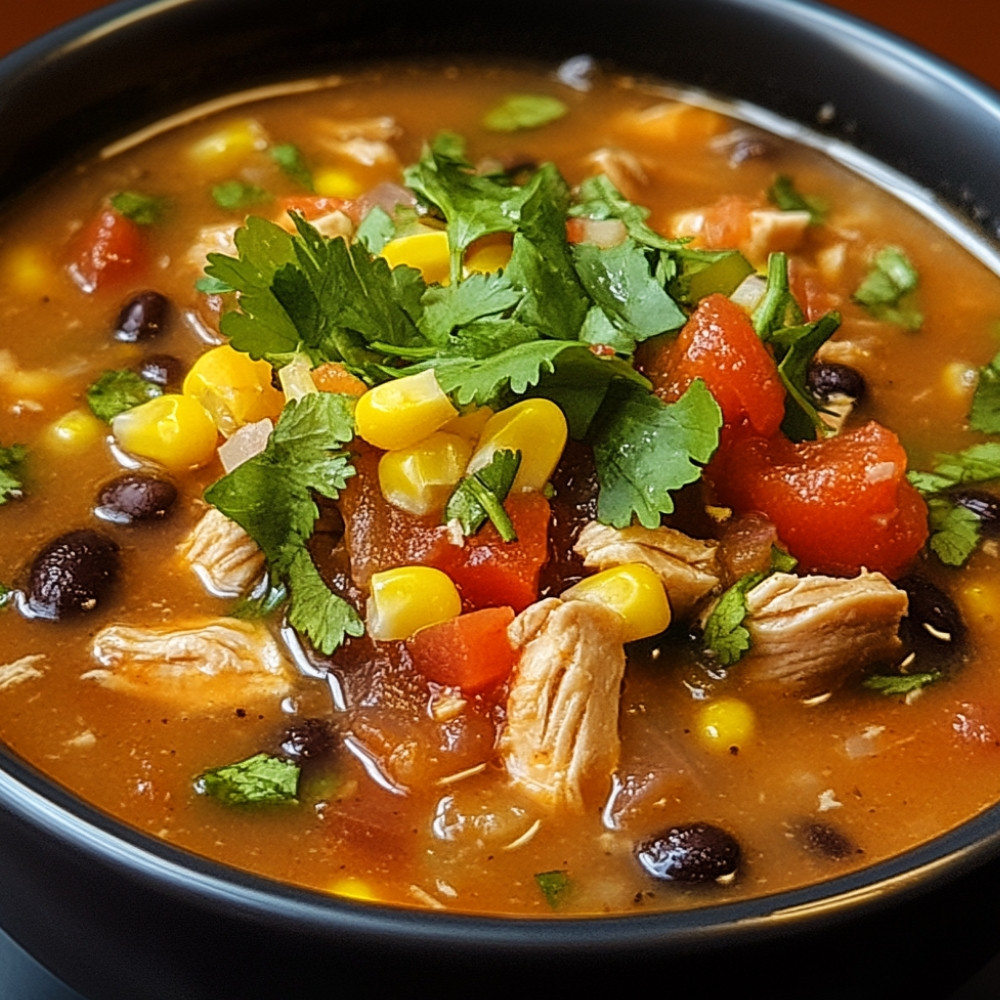 Soupe tex-mex au poulet et haricots noirs