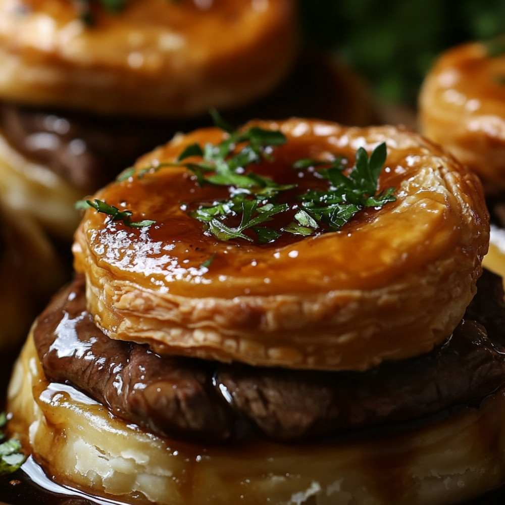 Vol-au-vent au boeuf à fondue sauce demi-glace