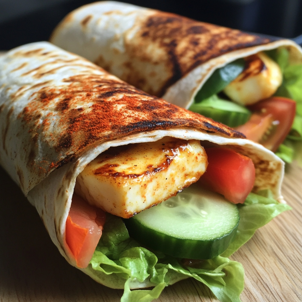 Wraps végé au halloumi mariné et grillé