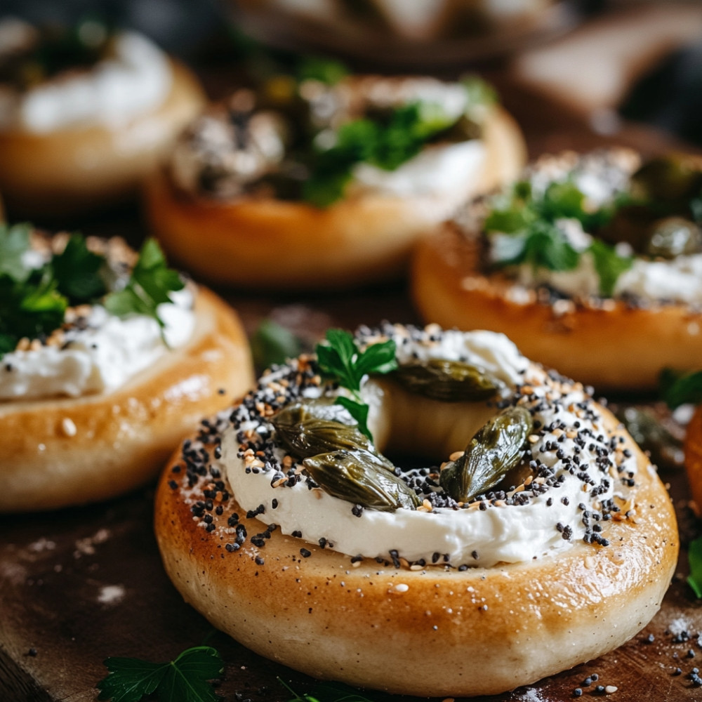 Bagels aux sardines, fromage à la crème et câpres