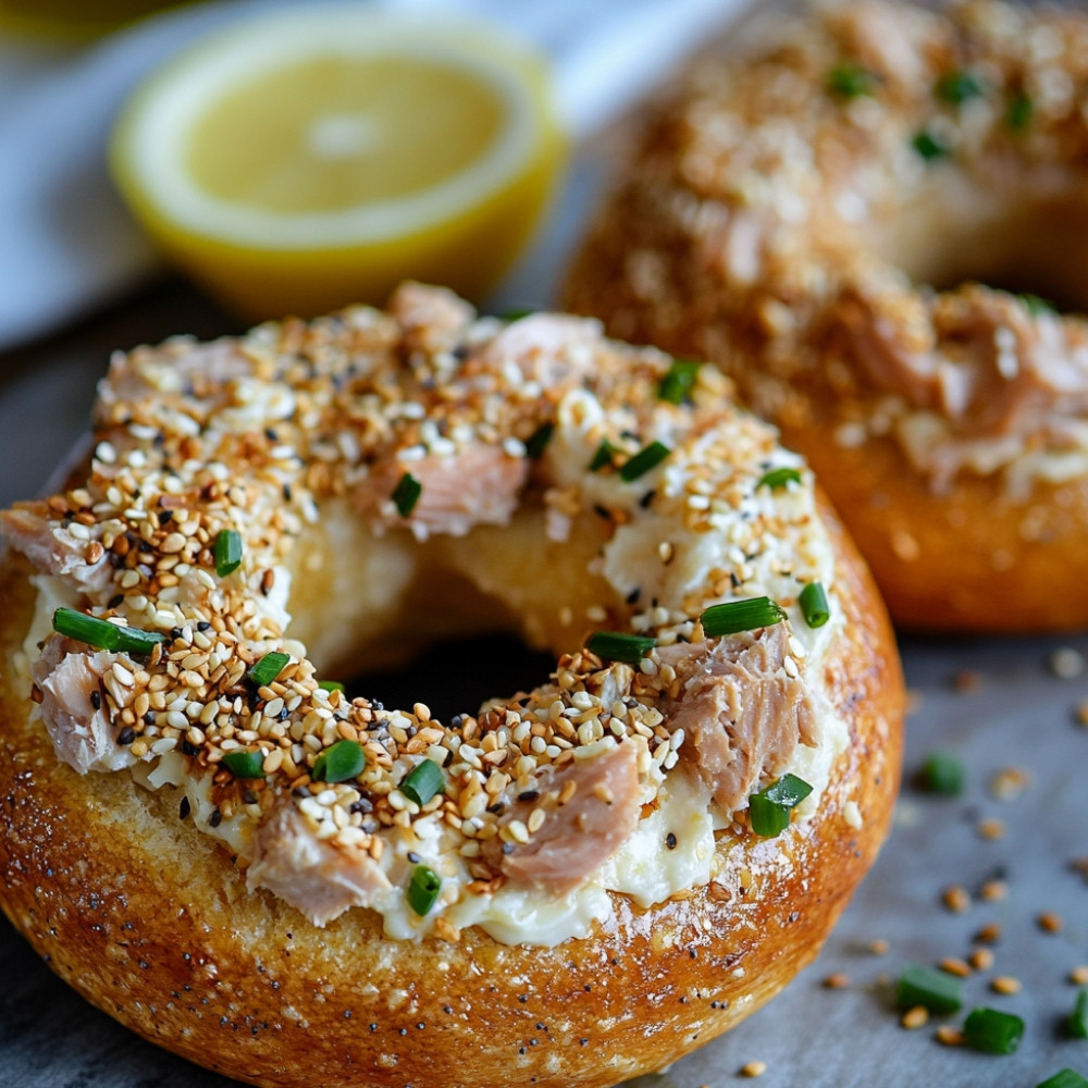 Bagels gratinés au thon et sésame