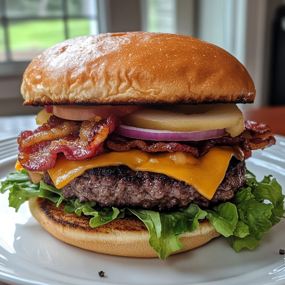 Burger de boeuf, pomme et bacon