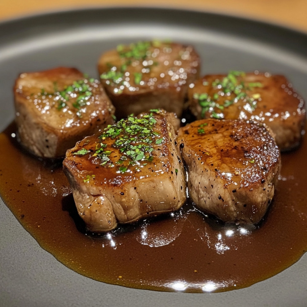 Côtelettes de longe de veau, érable et gelée de pomme