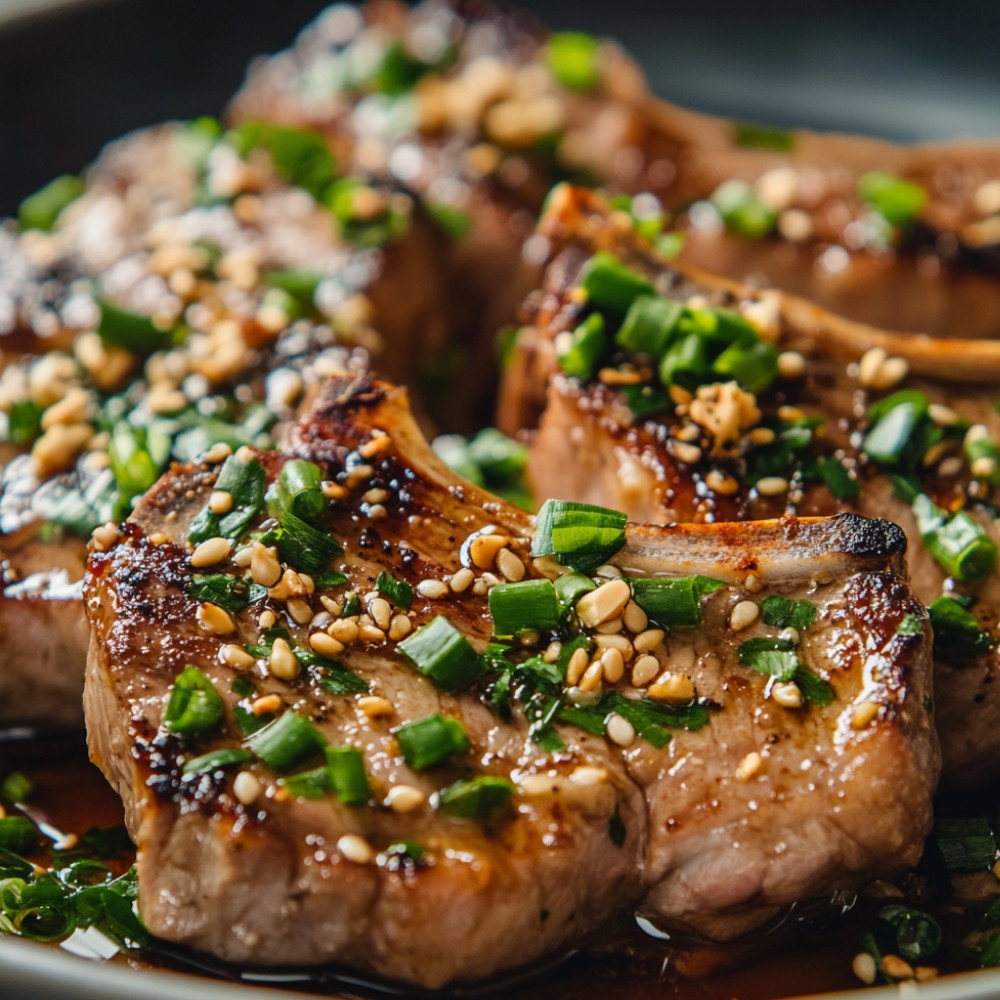 Côtelettes de longe de veau marinées au tamari, sauce aux arachides