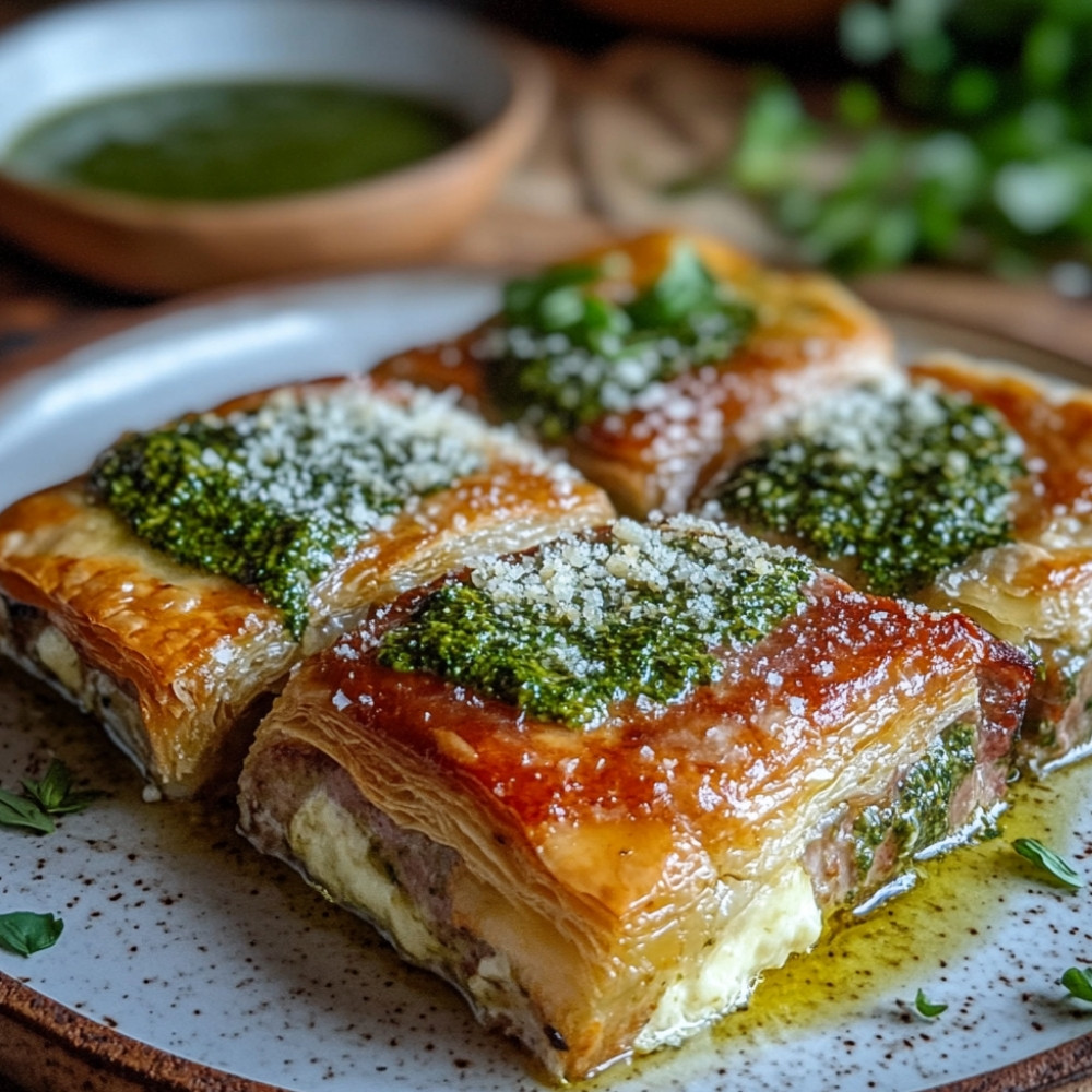 Côtes de veau en croûte, sauce crémeuse au pesto