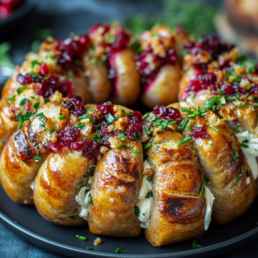 Couronne de pain aux saucisses sauce aux canneberges