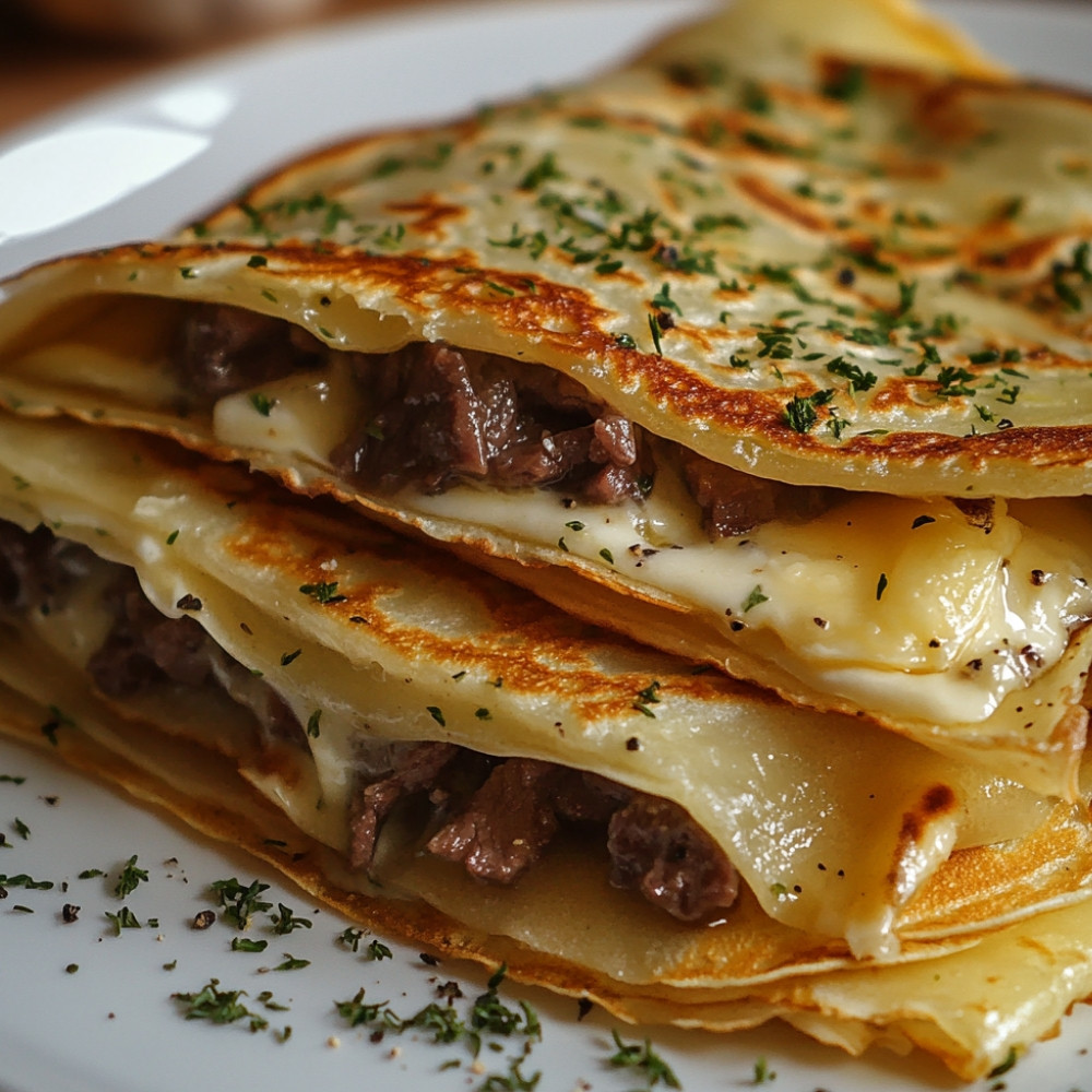 Crêpes salées étagées au boeuf