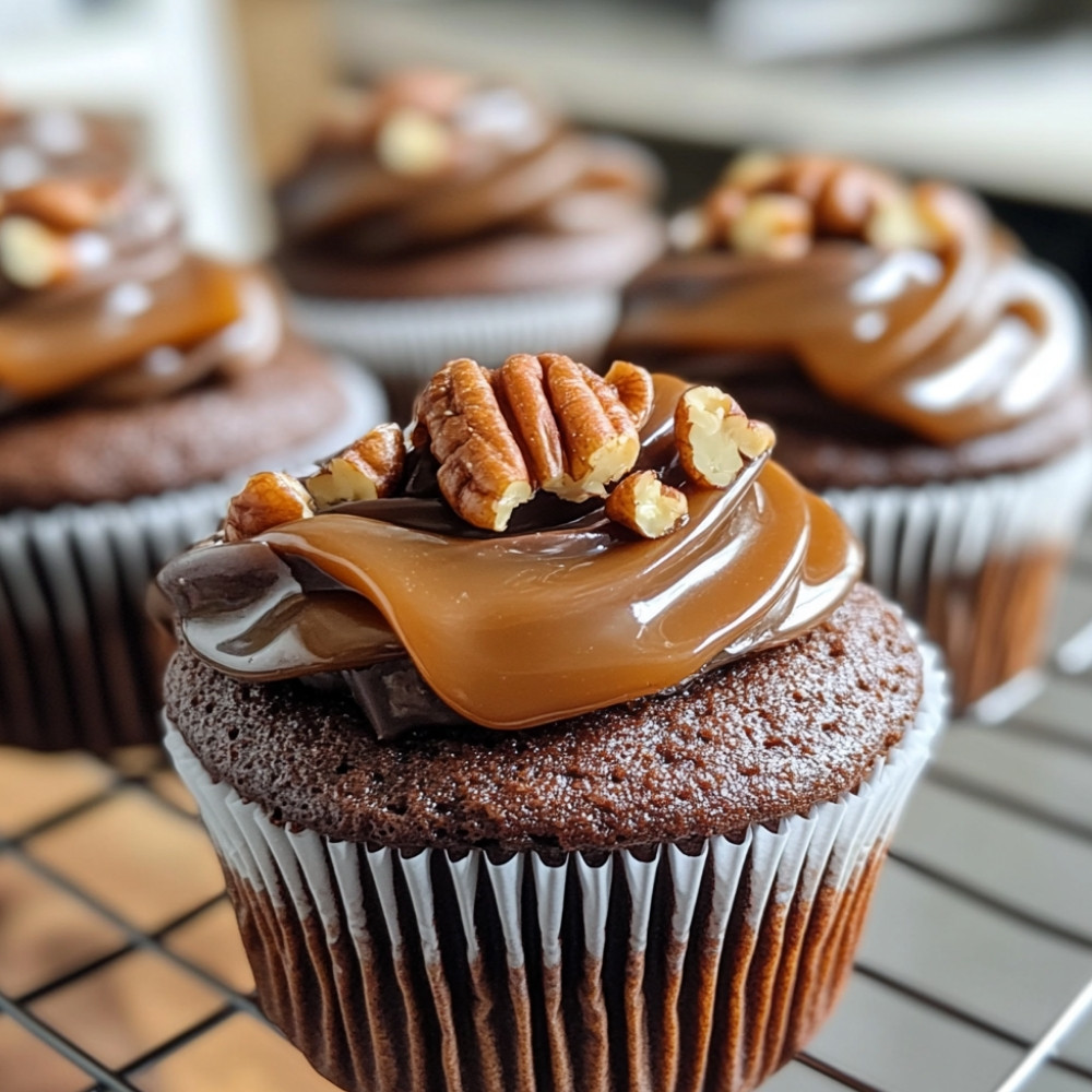 Cupcakes au chocolat, caramel et pacanes