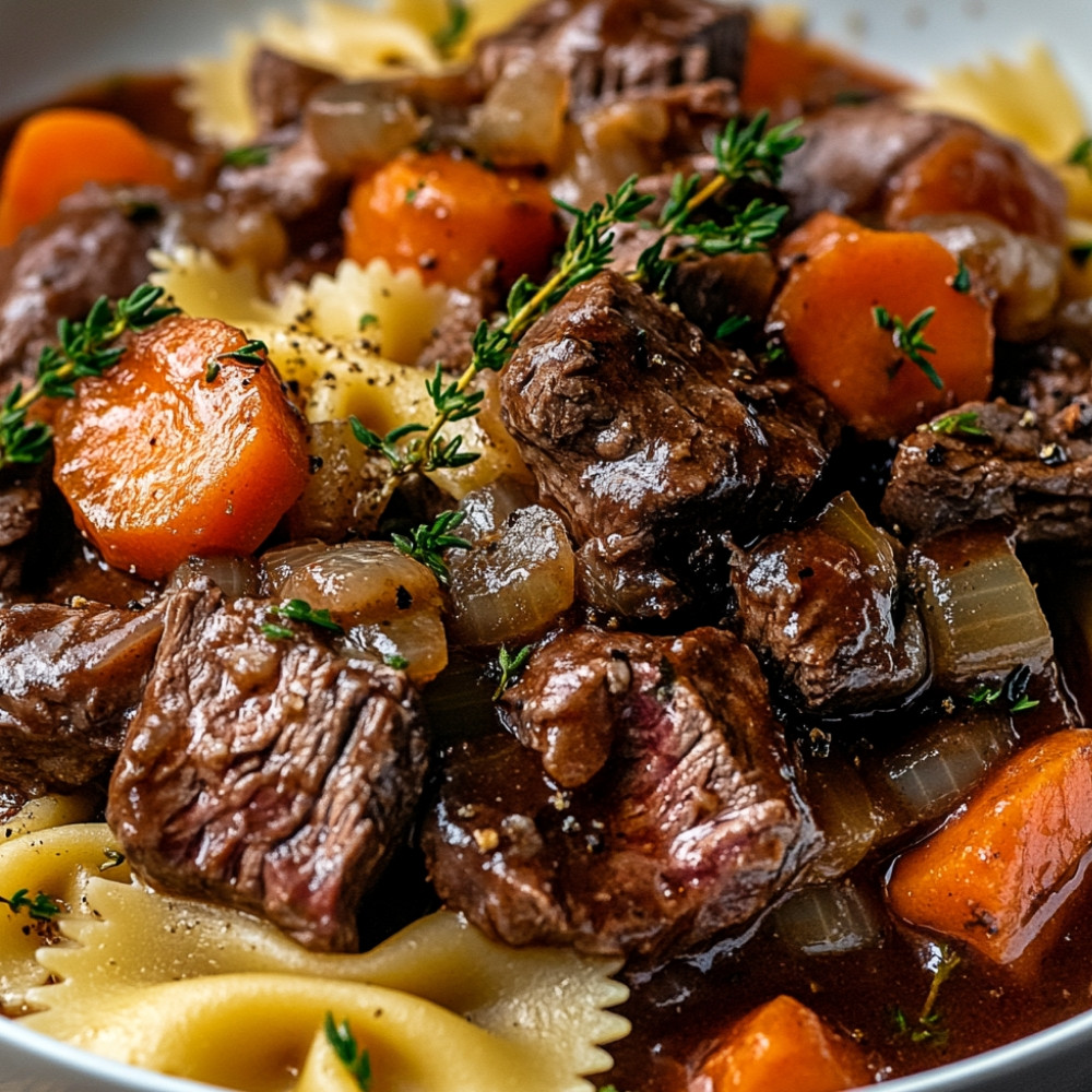 Farfalles bourguignonnes au boeuf à fondue