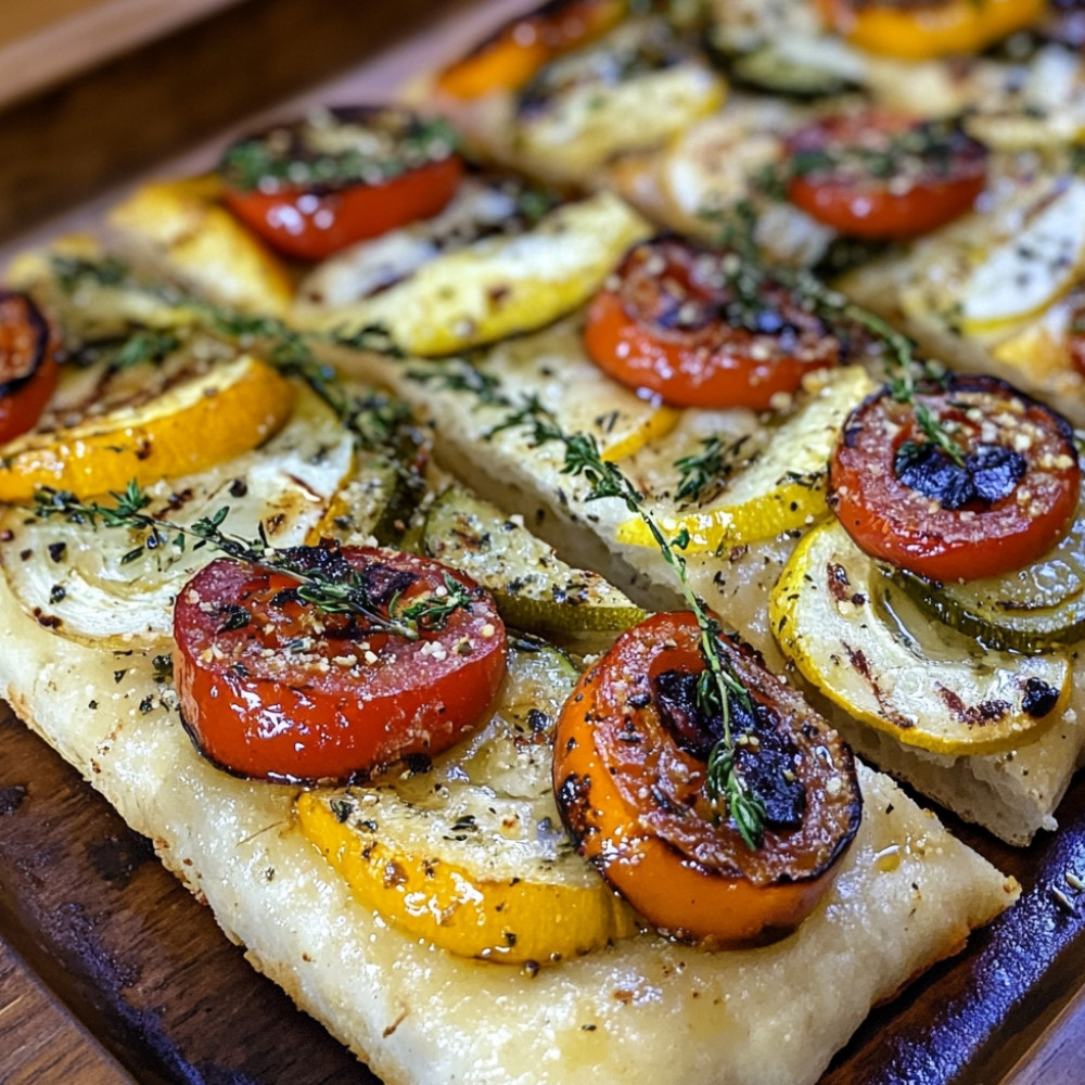 Focaccia maison à l'huile de cameline torréfiée et légumes grillés