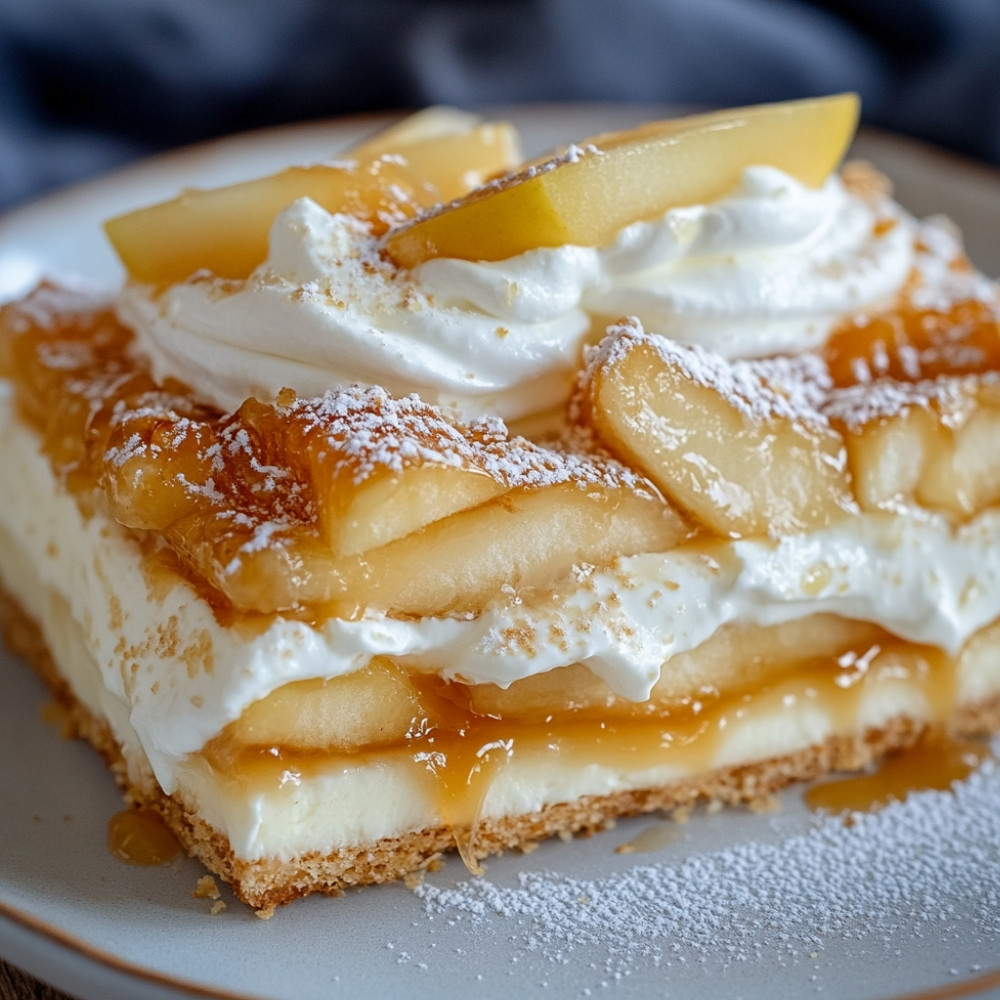 Gâteau éclair sans cuisson aux pommes et caramel fleur de sel