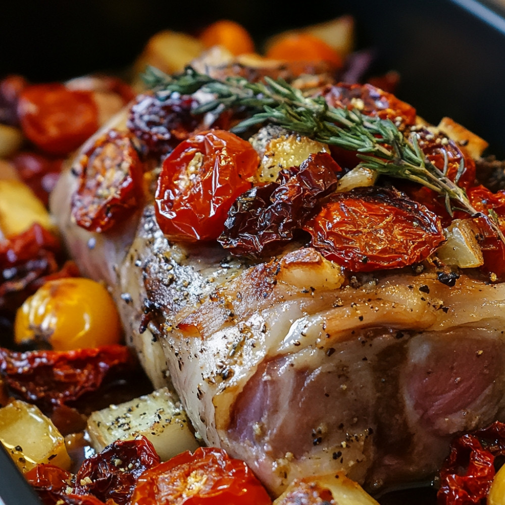 Gigot d'agneau aux légumes et tomates confites