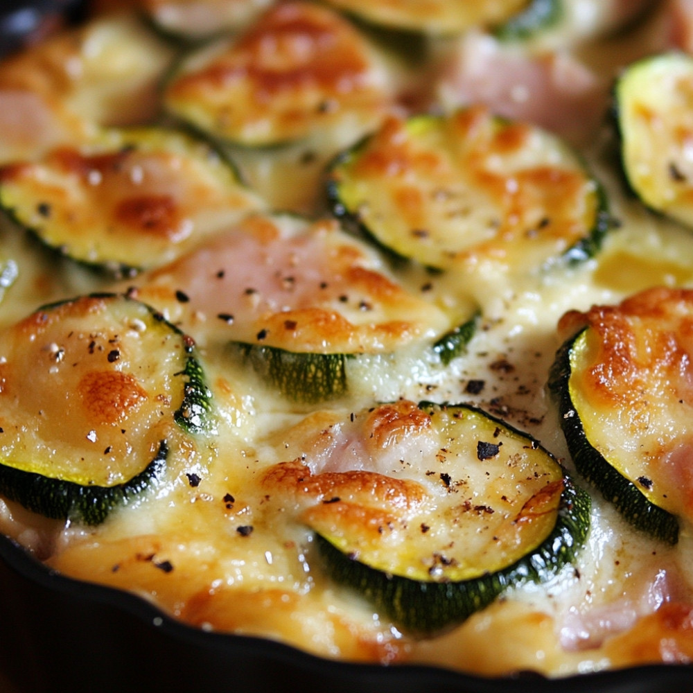 Gratin de jambon et courgettes