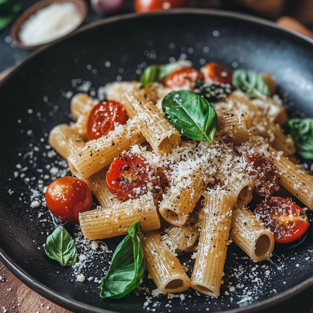 Pâtes avec une sauce tomate cerise à cru