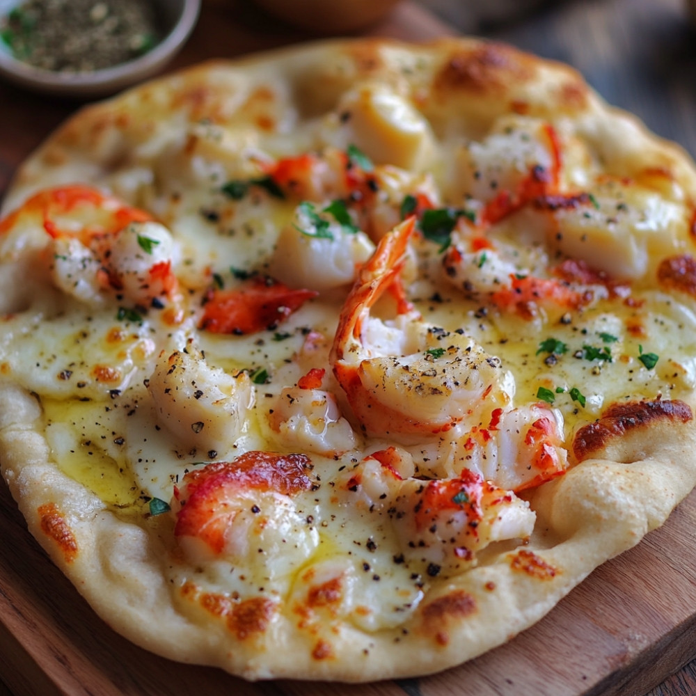 Pizzas au brie et homard sur pains naan