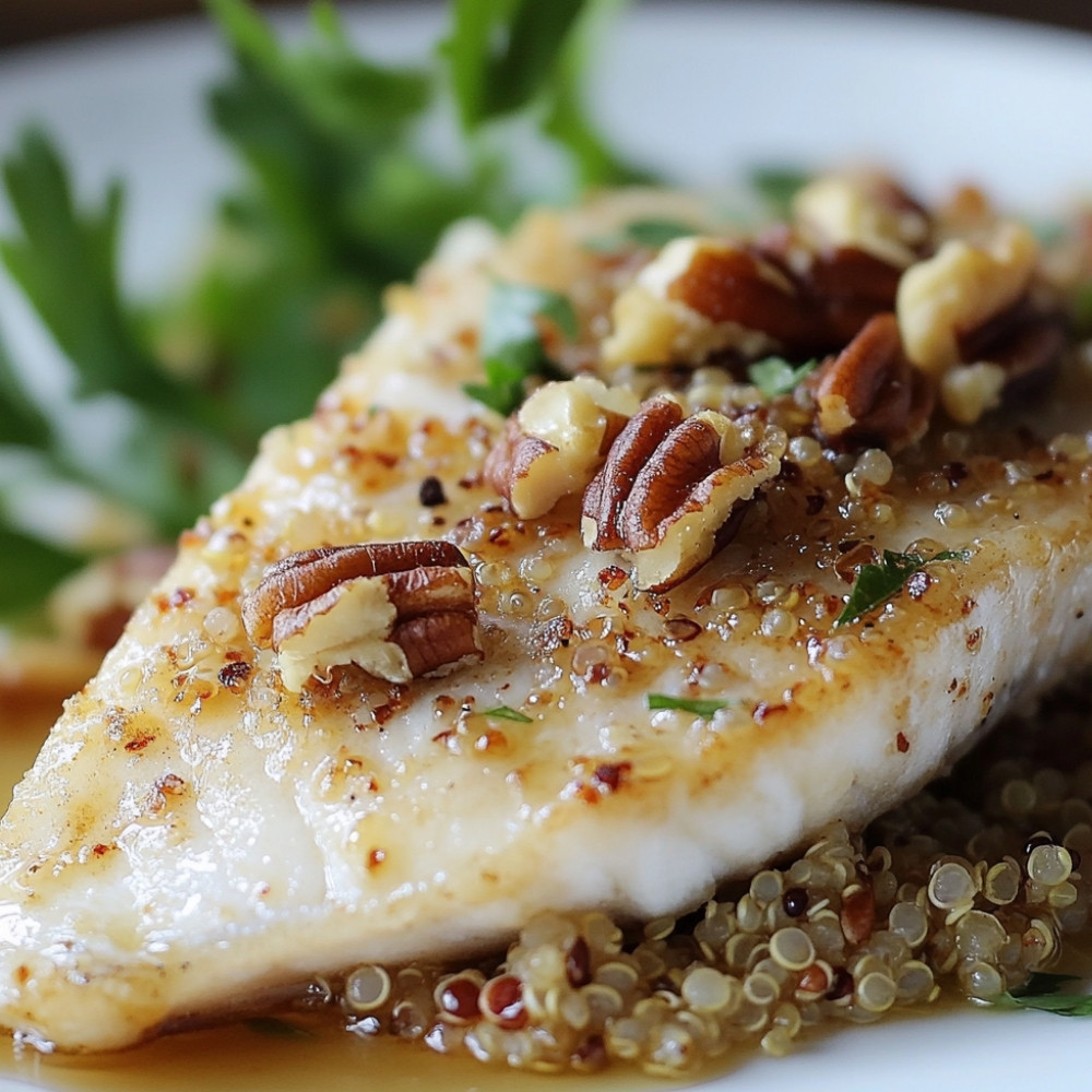 Poisson blanc en croûte de quinoa, érable et pacanes à l’air fryer