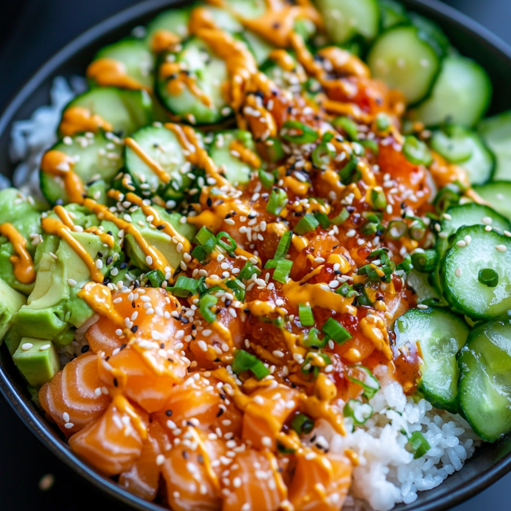 Poke bowl au saumon mayo épicée