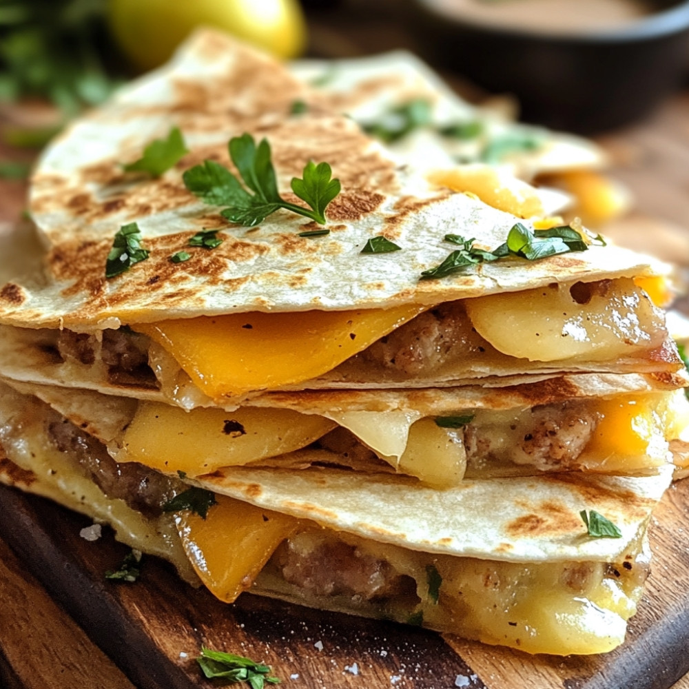 Quesadillas aux saucisses, fromage et pommes