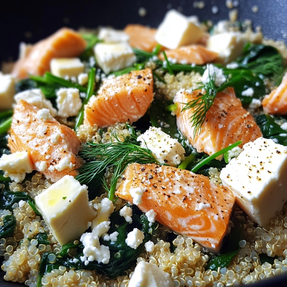 Quinoa au saumon et feta tout-en-un