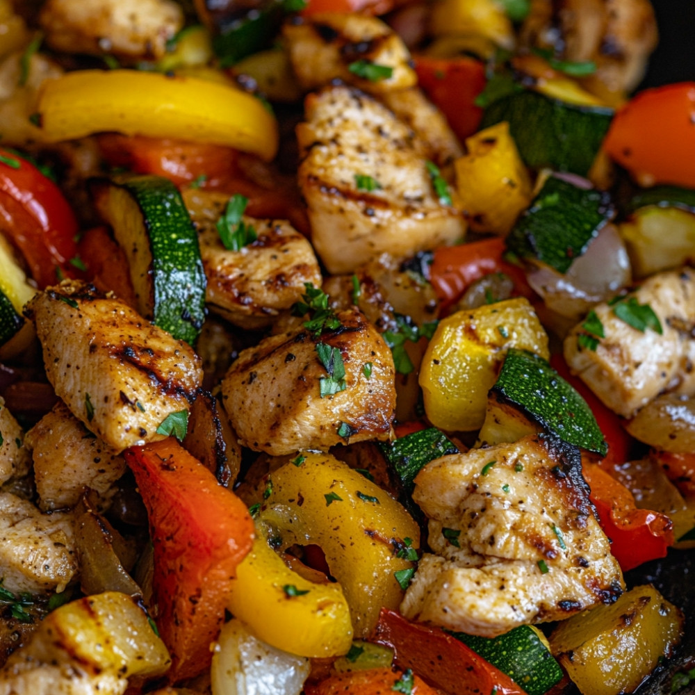 Salade au poulet et légumes grillés