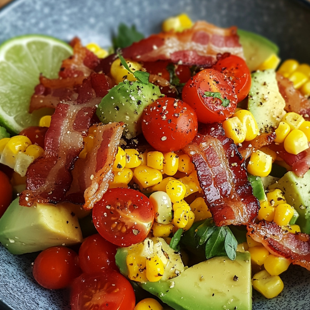 Salade de maïs à l'avocat et bacon