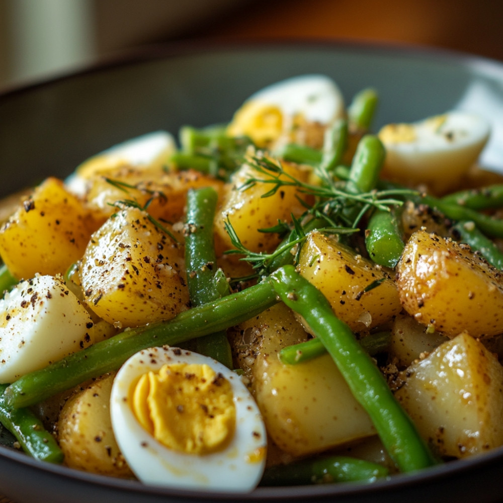 Salade de pommes de terre, haricots verts et œufs