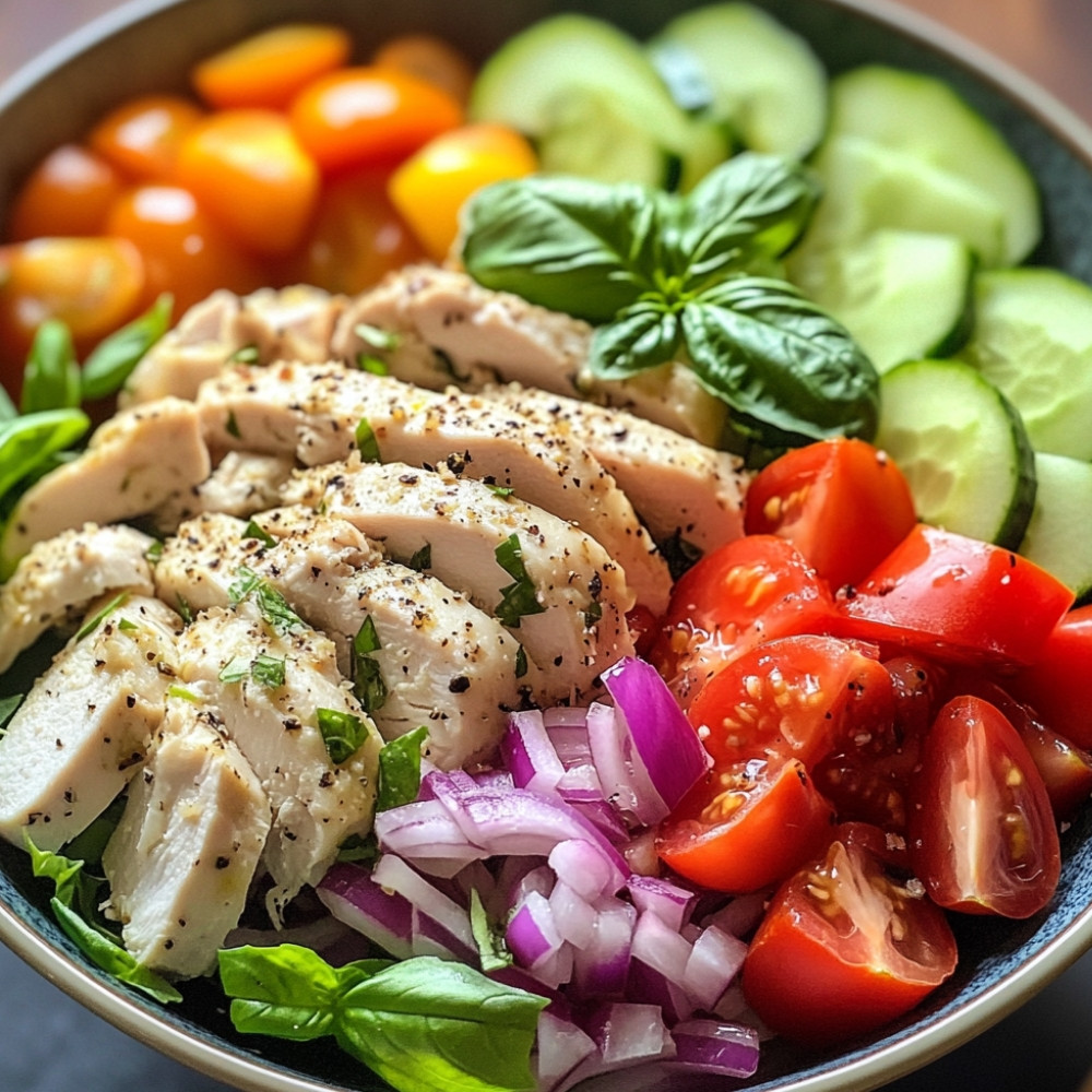 Salade de poulet, tomate et concombre