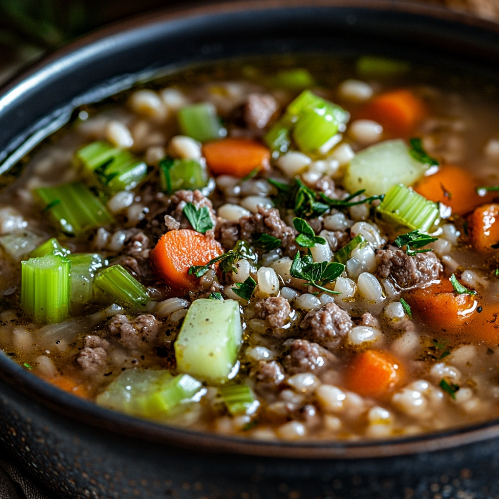 Soupe de boeuf haché et orge