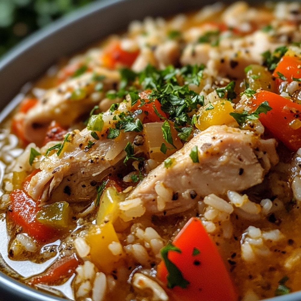 Soupe repas à la dinde, riz et poivrons